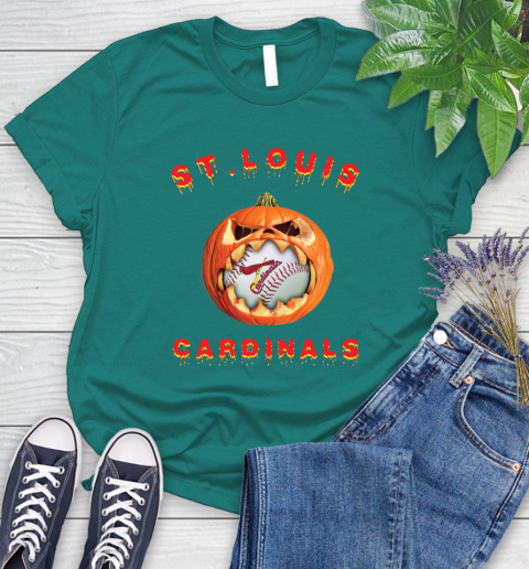 MLB St.Louis Cardinals Halloween Pumpkin Baseball Sports Women's T-Shirt 12