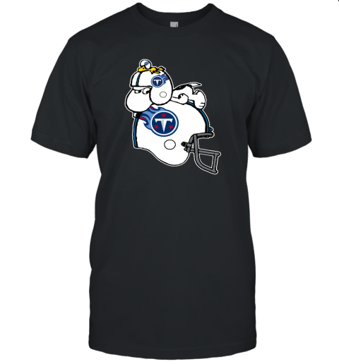 Snoopy And Woodstock Resting On Tennessee Titans Helmet Unisex Jersey Tee