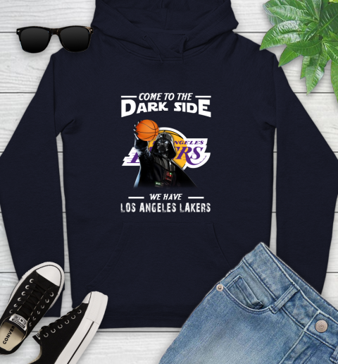 NBA Come To The Dark Side We Have Los Angeles Lakers Star Wars Darth Vader Basketball Youth Hoodie 3