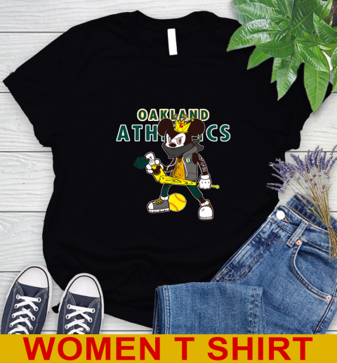 Oakland Athletics MLB Baseball Mickey Peace Sign Sports Women's T-Shirt 2