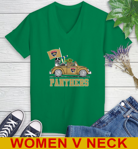 NHL Hockey Florida Panthers Darth Vader Baby Yoda Driving Star Wars Shirt Women's V-Neck T-Shirt 6