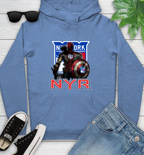 NHL Captain America Thor Spider Man Hawkeye Avengers Endgame Hockey New York Rangers Youth Hoodie 12