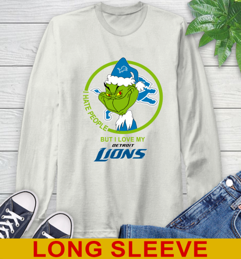 Detroit Lions NFL Christmas Grinch I Hate People But I Love My Favorite Football Team Long Sleeve T-Shirt 12