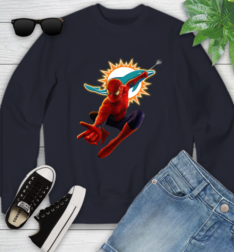 NFL Spider Man Avengers Endgame Football Miami Dolphins Youth Sweatshirt 3