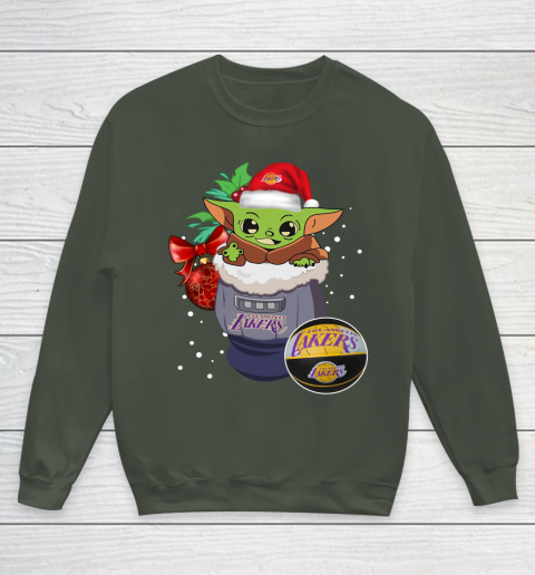 Los Angeles Lakers Christmas Baby Yoda Star Wars Funny Happy NBA Youth Sweatshirt 10