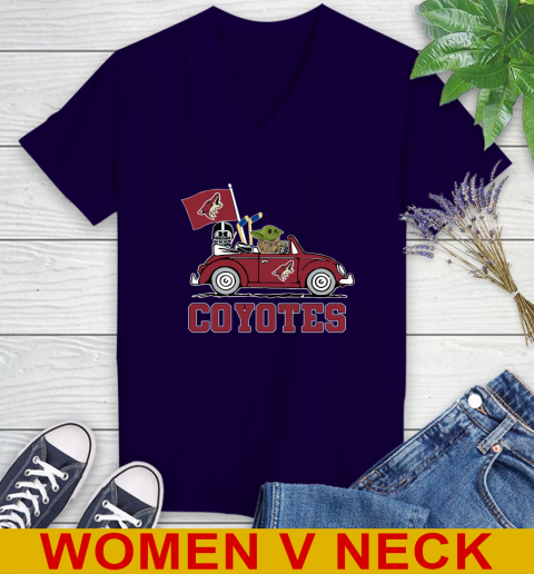 NHL Hockey Arizona Coyotes Darth Vader Baby Yoda Driving Star Wars Shirt Women's V-Neck T-Shirt 4