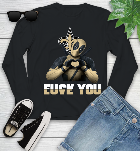 NHL New Orleans Saints Deadpool Love You Fuck You Football Sports Youth Long Sleeve