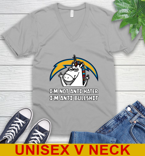 Los Angeles Chargers NFL Football Unicorn I'm Not Anti Hater I'm Anti Bullshit V-Neck T-Shirt 4
