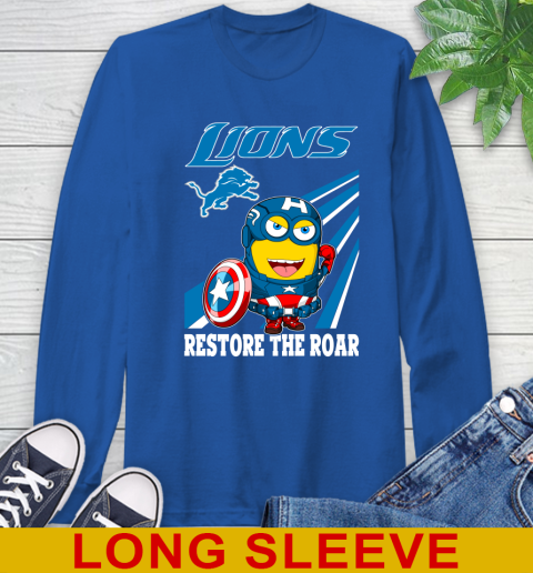 NFL Football Detroit Lions Captain America Marvel Avengers Minion Shirt Long Sleeve T-Shirt 11