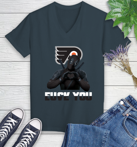 NHL Philadelphia Flyers Deadpool Love You Fuck You Hockey Sports Women's V-Neck T-Shirt 8