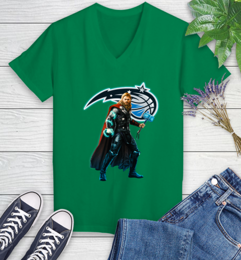 NBA Thor Avengers Endgame Basketball Orlando Magic Women's V-Neck T-Shirt 5