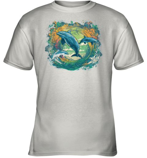 Dolphins Swim Summer Ocean Vibes Art Design Youth T-Shirt