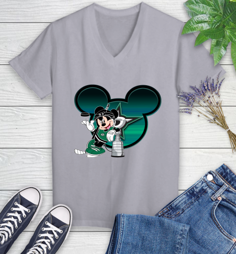 NHL Dallas Stars Stanley Cup Mickey Mouse Disney Hockey T Shirt Women's V-Neck T-Shirt 4