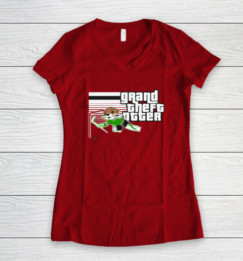 Jake Oettinger Grand Theft Otter Dallas Hockey Women's V-Neck T-Shirt 4