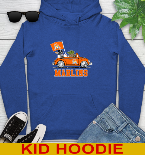 MLB Baseball Miami Marlins Darth Vader Baby Yoda Driving Star Wars Shirt Youth Hoodie 10