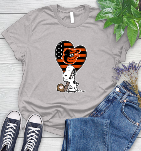Baltimore Orioles MLB Baseball The Peanuts Movie Adorable Snoopy Women's T-Shirt 10