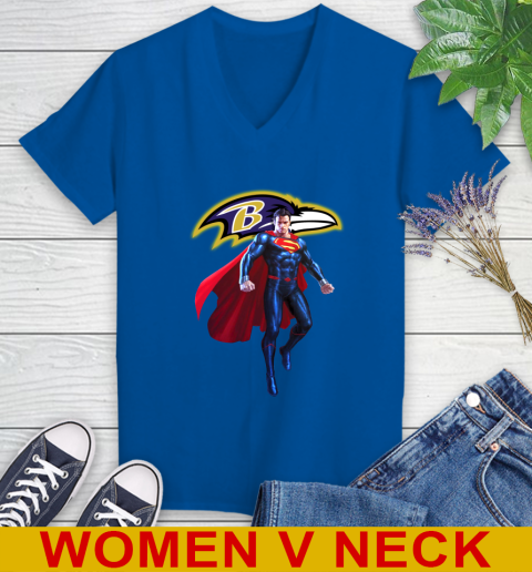 NFL Superman DC Sports Football Baltimore Ravens Women's V-Neck T-Shirt 11