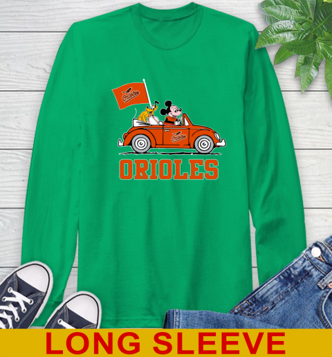 MLB Baseball Baltimore Orioles Pluto Mickey Driving Disney Shirt Long Sleeve T-Shirt 7