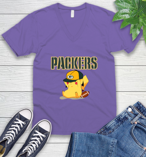NFL Pikachu Football Sports Green Bay Packers V-Neck T-Shirt 9