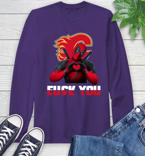 NHL Calgary Flames Deadpool Love You Fuck You Hockey Sports Long Sleeve T-Shirt 5