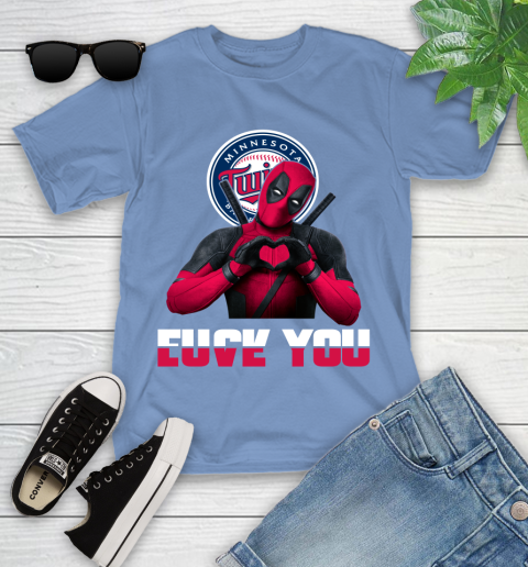 MLB Minnesota Twins Deadpool Love You Fuck You Baseball Sports Youth T-Shirt 30