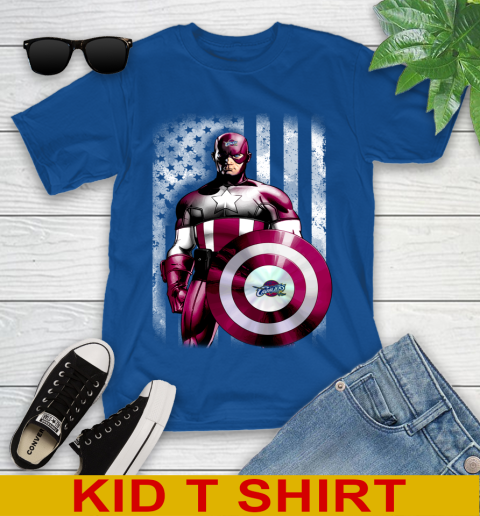 Cleveland Cavaliers NBA Basketball Captain America Marvel Avengers American Flag Shirt Youth T-Shirt 10