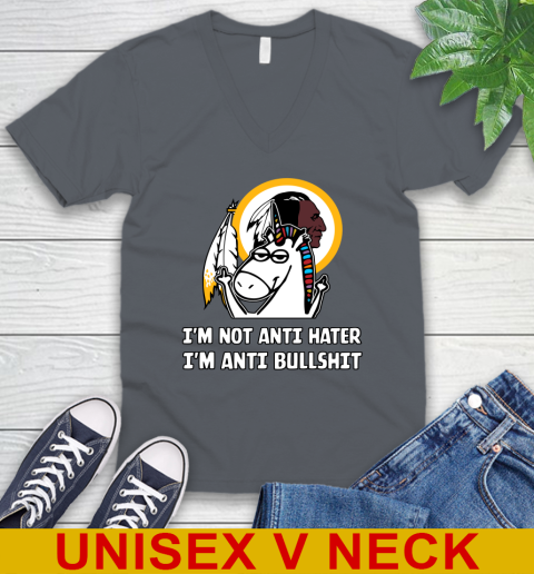 Washington Redskins NFL Football Unicorn I'm Not Anti Hater I'm Anti Bullshit V-Neck T-Shirt 5