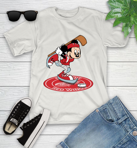NHL Hockey Detroit Red Wings Cheerful Mickey Disney Shirt Youth T-Shirt 12