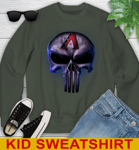 Arizona Diamondbacks MLB Baseball Punisher Skull Sports Youth Sweatshirt 8