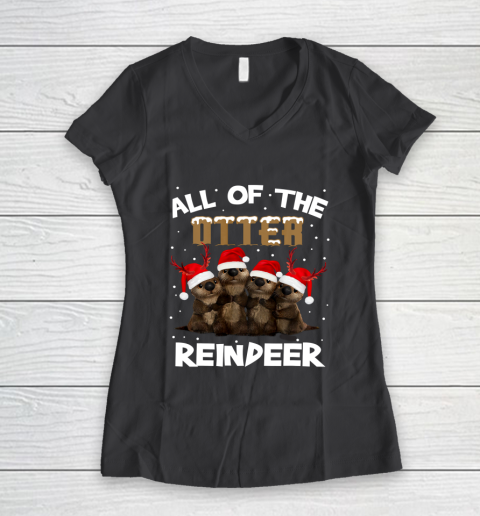 All Of Otter Reindeer Christmas Pajamas Tshirt Xmas Women's V-Neck T-Shirt 6