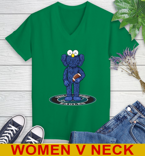 NFL Football Philadelphia Eagles Kaws Bff Blue Figure Shirt Women's V-Neck T-Shirt 6
