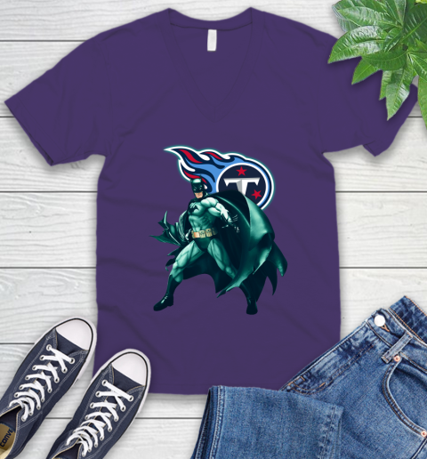 NFL Batman Football Sports Tennessee Titans V-Neck T-Shirt 10