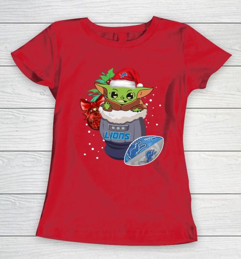 Detroit Lions Christmas Baby Yoda Star Wars Funny Happy NFL Women's T-Shirt 10