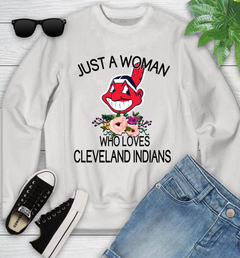MLB Just A Woman Who Loves Cleveland Indians Baseball Sports Youth Sweatshirt