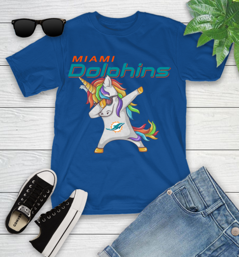 Miami Dolphins NFL Football Funny Unicorn Dabbing Sports Youth T-Shirt 9