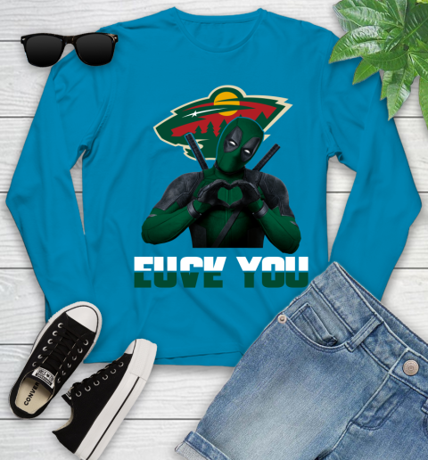 NHL Minnesota Wild Deadpool Love You Fuck You Hockey Sports Youth Long Sleeve 8