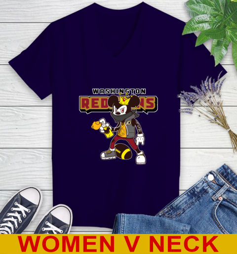 Washington Redskins NFL Football Mickey Peace Sign Sports Women's V-Neck T-Shirt 4
