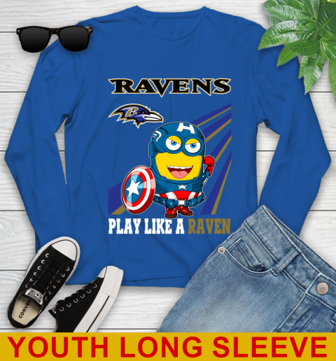 NFL Football Baltimore Ravens Captain America Marvel Avengers Minion Shirt Youth Long Sleeve 10