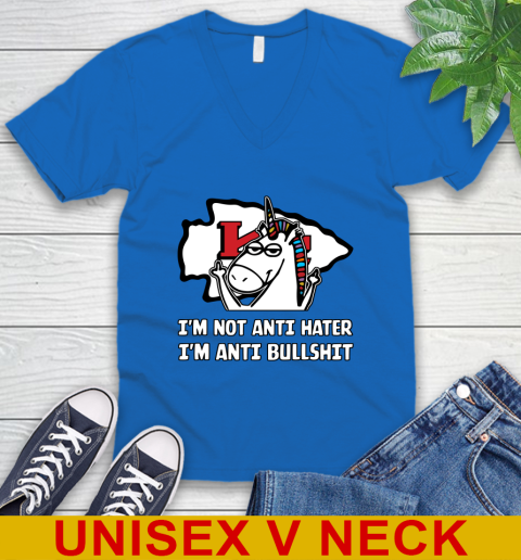 Kansas City Chiefs NFL Football Unicorn I'm Not Anti Hater I'm Anti Bullshit V-Neck T-Shirt 6