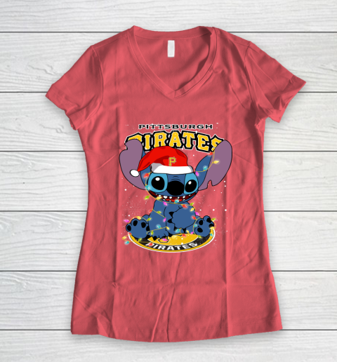 Pittsburgh Pirates MLB noel stitch Baseball Christmas Women's V-Neck T-Shirt 3