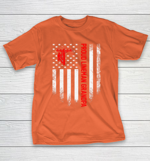 GrandFather gift shirt Vintage USA American Flag Proud Lineman Grandpa Distressed T Shirt T-Shirt 14