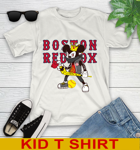 Boston Red Sox MLB Baseball Mickey Peace Sign Sports Youth T-Shirt