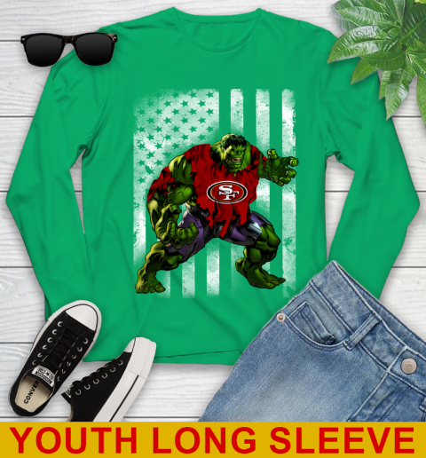 San Francisco 49ers Hulk Marvel Avengers NFL Football American Flag Youth Long Sleeve 7