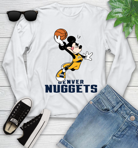 NBA Basketball Denver Nuggets Cheerful Mickey Mouse Shirt Youth Long Sleeve 2