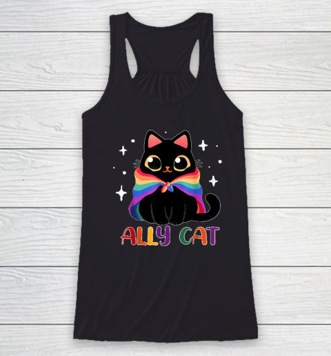 Ally Cat LGBT Gay Rainbow Pride Flag Funny Cat Lover Racerback Tank