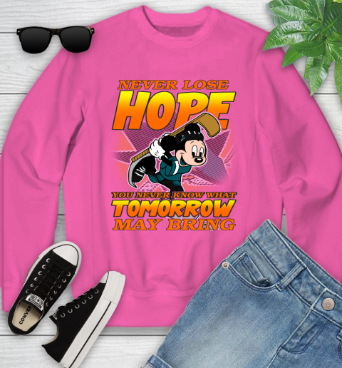 San Jose Sharks NHL Hockey ootball Mickey Disney Never Lose Hope Youth Sweatshirt 6
