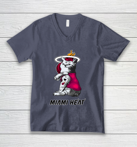 NBA Basketball My Cat Loves Miami Heat V-Neck T-Shirt 7