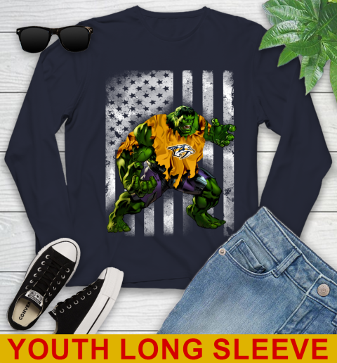 Nashville Predators Hulk Marvel Avengers NHL Hockey American Flag Youth Long Sleeve 2