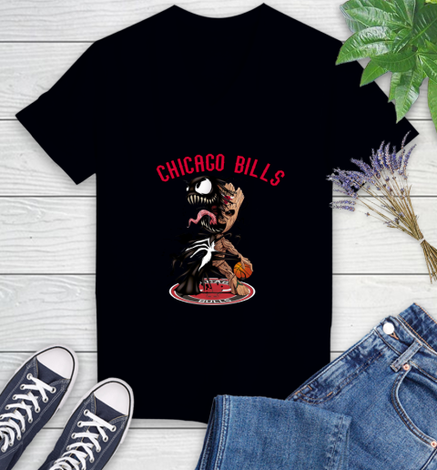 NBA Chicago Bulls Basketball Venom Groot Guardians Of The Galaxy Women's V-Neck T-Shirt 2