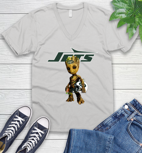 New York Jets NFL Football Groot Marvel Guardians Of The Galaxy V-Neck T-Shirt